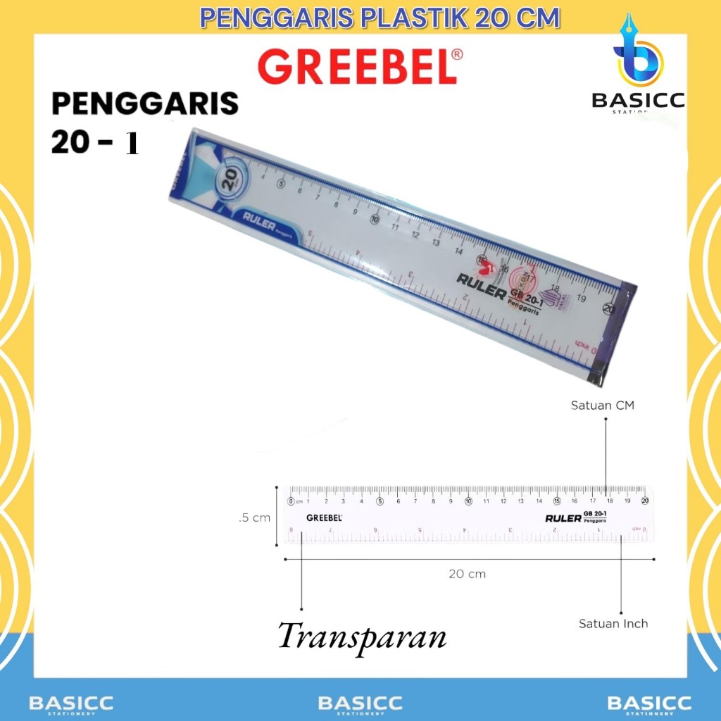

Greebel Ruler Penggaris Plastik Transparan 20cm 20-1 @ 1 Pcs