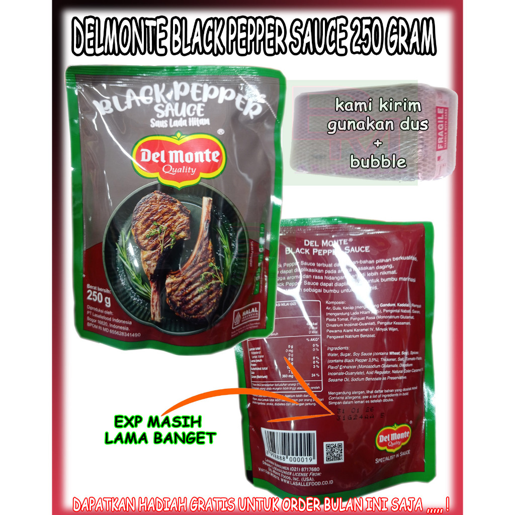 

Saus Saos Sauche Lada Hitam Del Monte Black Pepper Kemasan 250 Gram