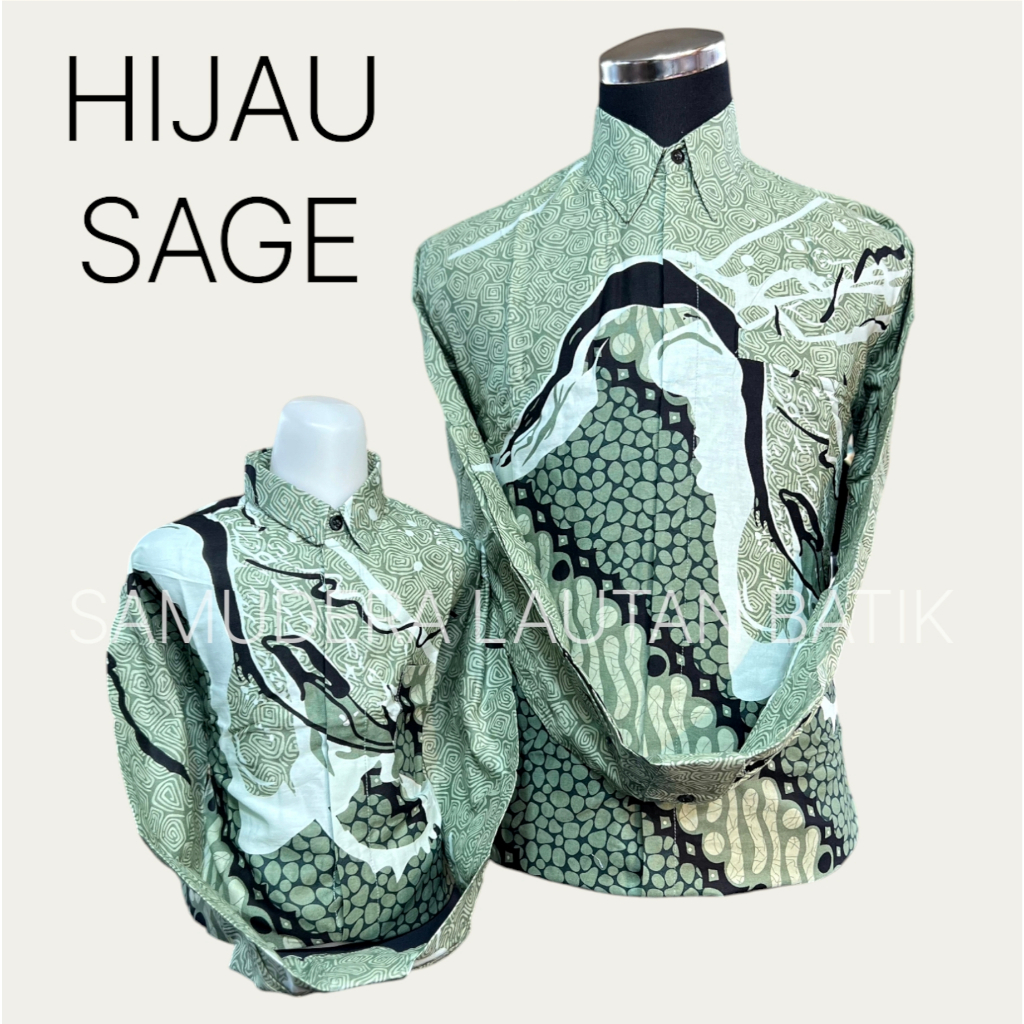 Batik Warna HIJAU SAGE,Kemeja Batik Couple Ayah Anak Warna Hijau Mint,Batik Pria Hijau Mint,Batik Hi
