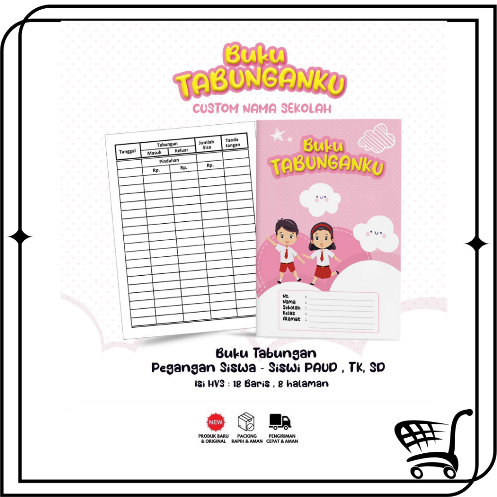 

Toko99 - Buku Tabungan Custom Nama + Cover & Lembaga Sekolah Berserta Alamat Tabungan Sekolah PAUD , TK , SD Varian Merah Jambu