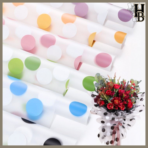 

20 LEMBAR Flower Wrapping Cellophane Polkadot Kertas Buket Bouquet Bunga Palsu Plastik 6005