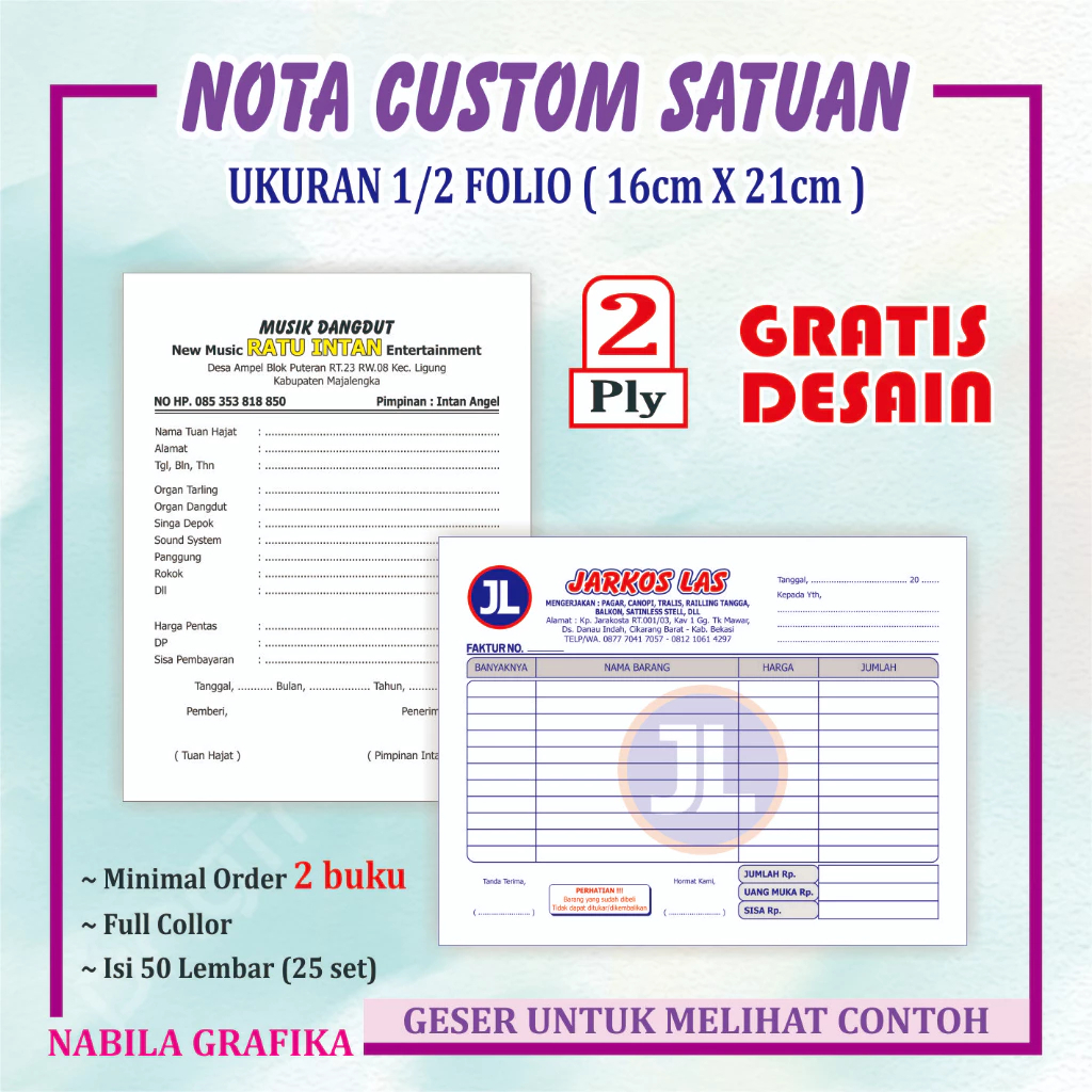 

PROMO NOTA MURAH UKURAN 1/2 FOLIO 1 PLY / 2 PLY