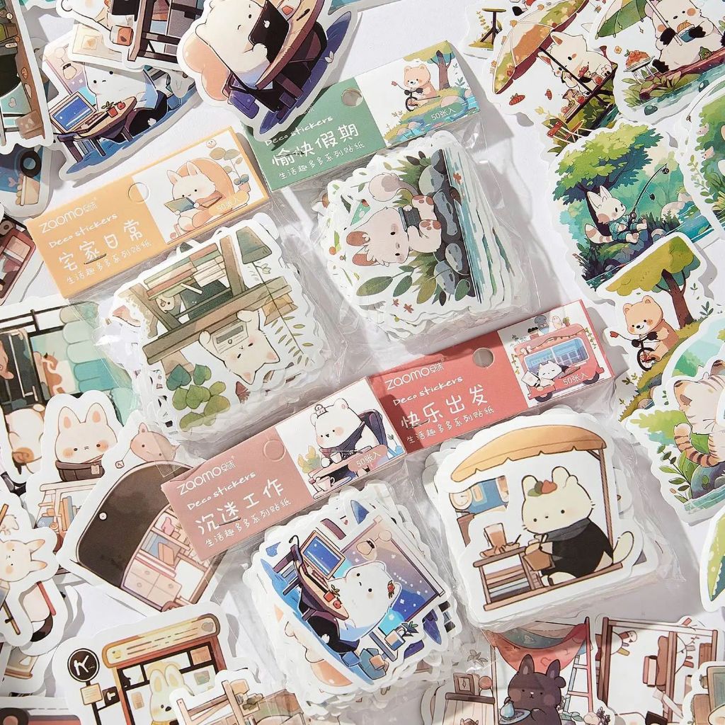 50pcs Stiker Seri Kehidupan Yang Menarik Dekorasi Buku Pegangan Lucu Sederhana Stiker Perekat Diy Jo