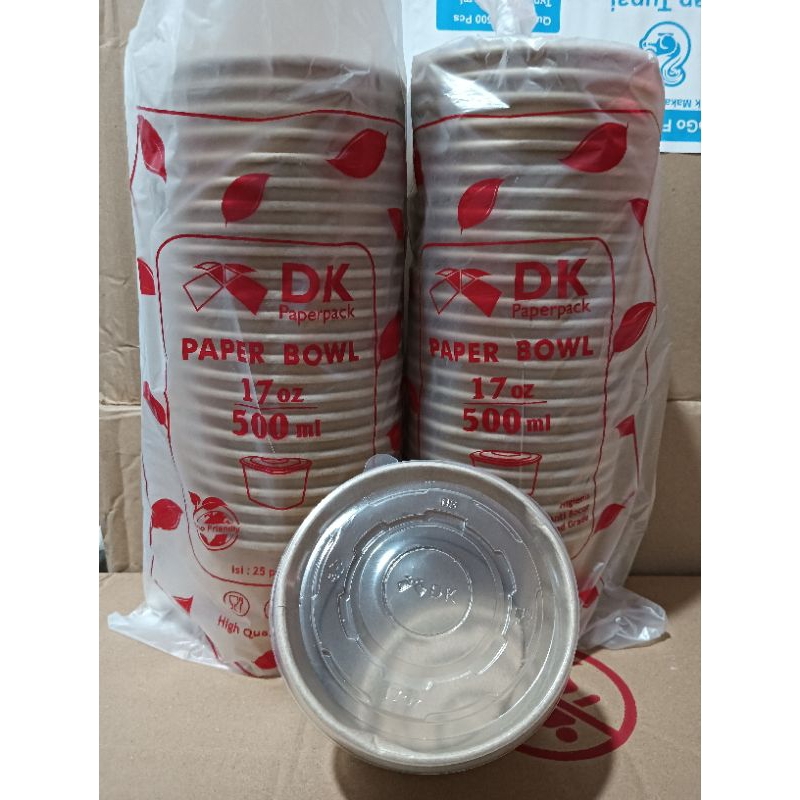 Paper Bowl Kraft DK 500ml Coklat Laminasi  / Mangkok Kertas + Tutup Paper Rice Bowl isi 25pcs
