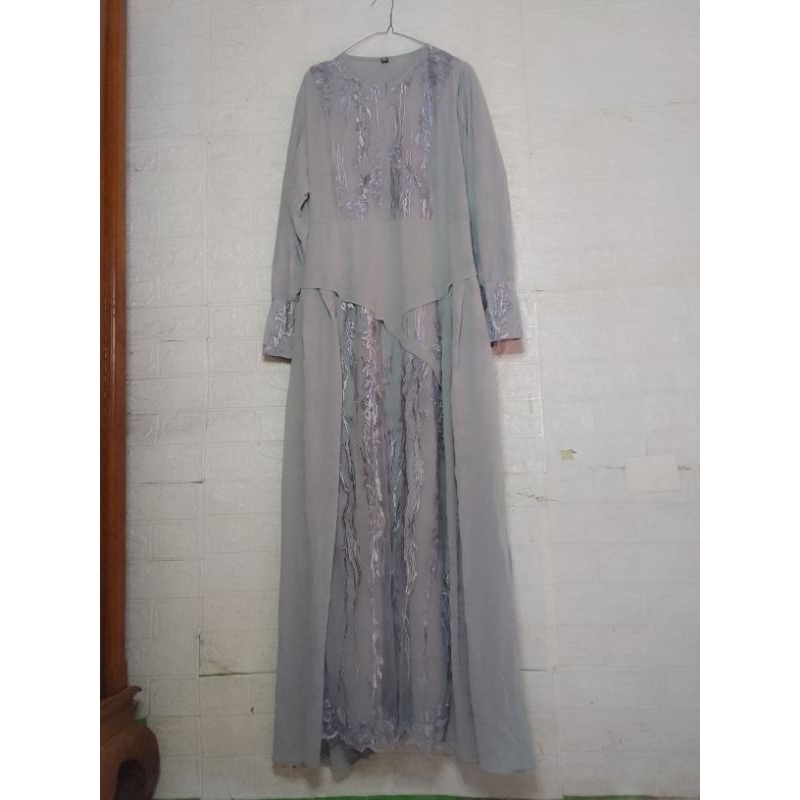 Gamis brokat set hijab preloved