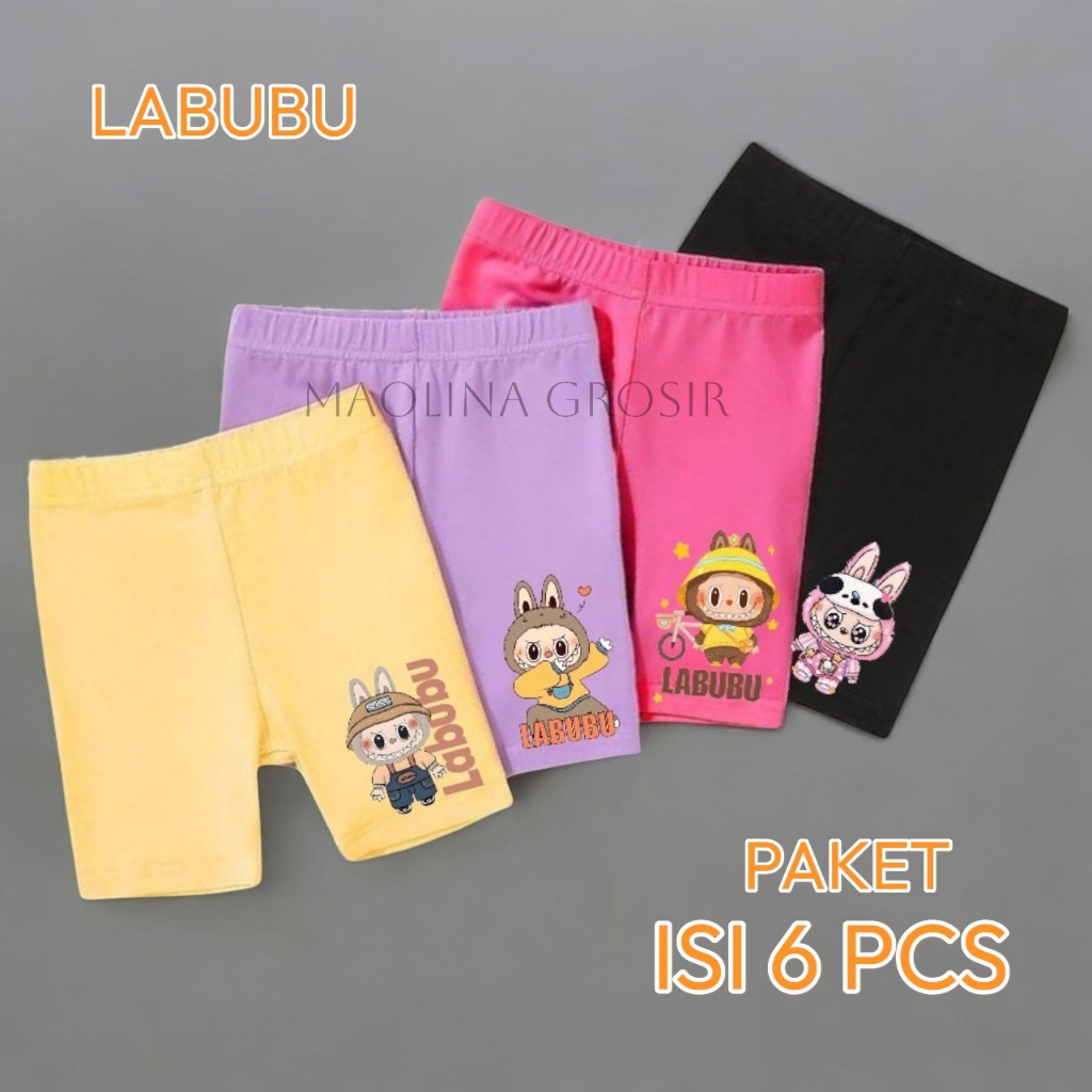 isi 6 pcs celana pendek anak perempuan labubu/shot sot pendek anak labubu kekinian