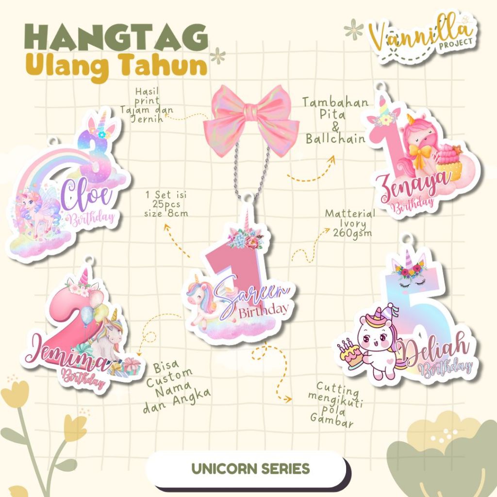 

25PCS HANGTAG ULANG TAHUN / TAG HAMPERS ULANG TAHUN HANGTAG UNICORN