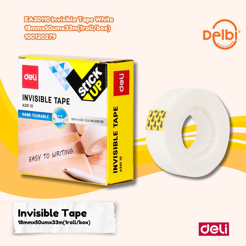 

Deli Isolasi Bening warna kertas putih menjadi tidak terlihat EA30110 Invisible Tape White 18mmx50umx33m(1roll/box)