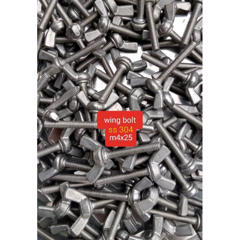 wing bolt baut stenlis asli 304 ukuran m4x25 wing nut M4 b8 x 15