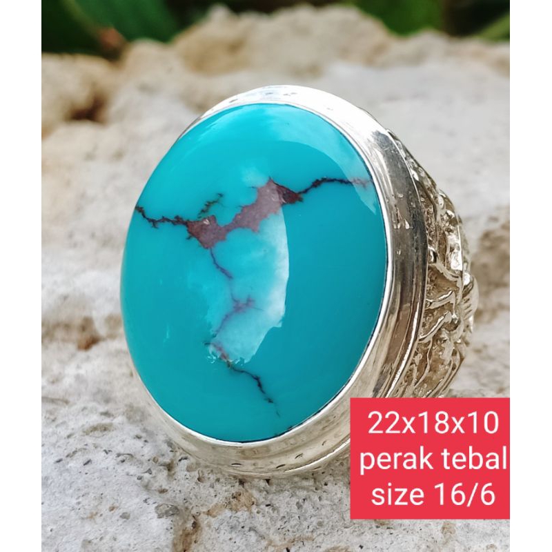 Natural pirus urat merah mesir urat cantik ring perak tebal