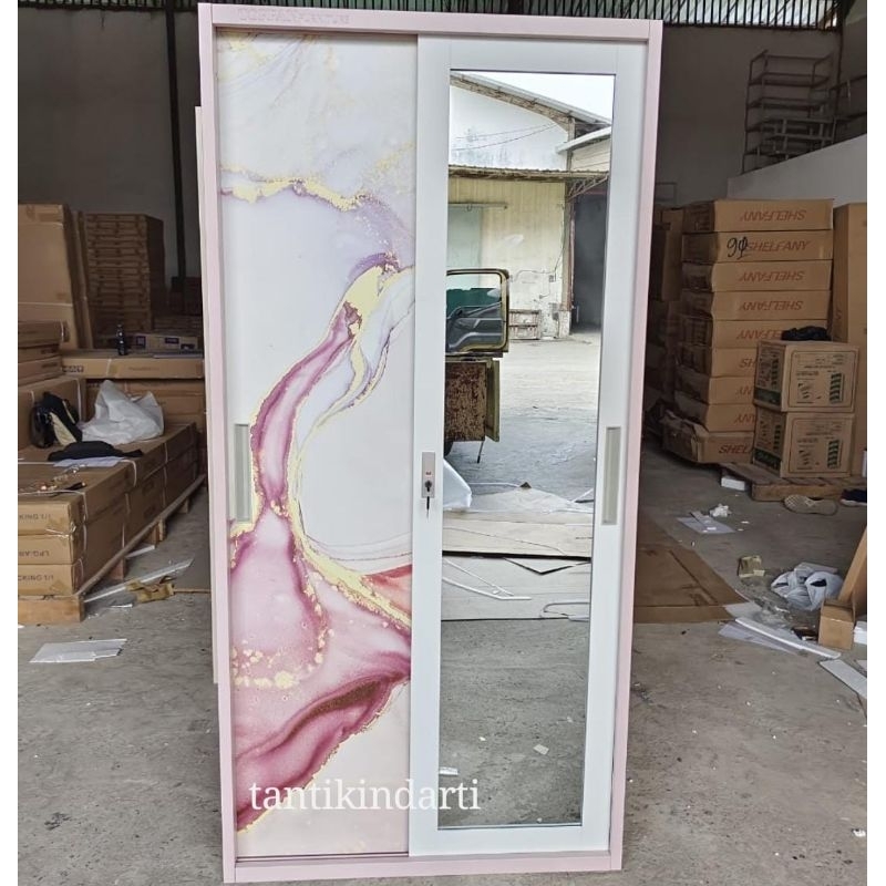 Lemari Pakaian Plat/ Besi 2 Pintu, Cermin, Gantungan, Lipat, Warna