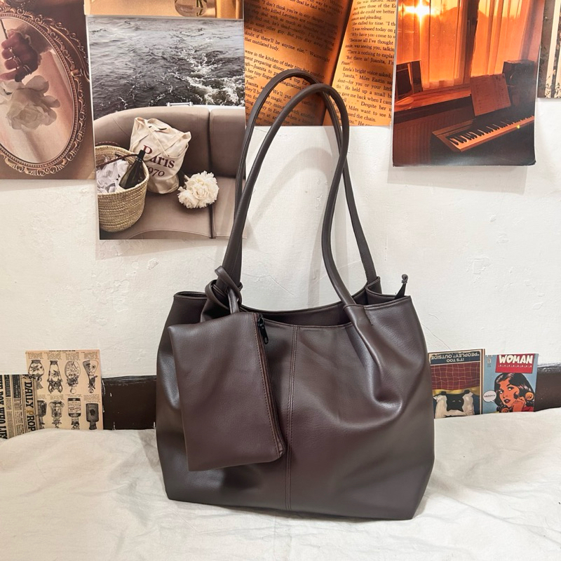 Malika by Viona - Totebag Wanita Tas Tangan Kulit Coklat Tas Kerja Wanita