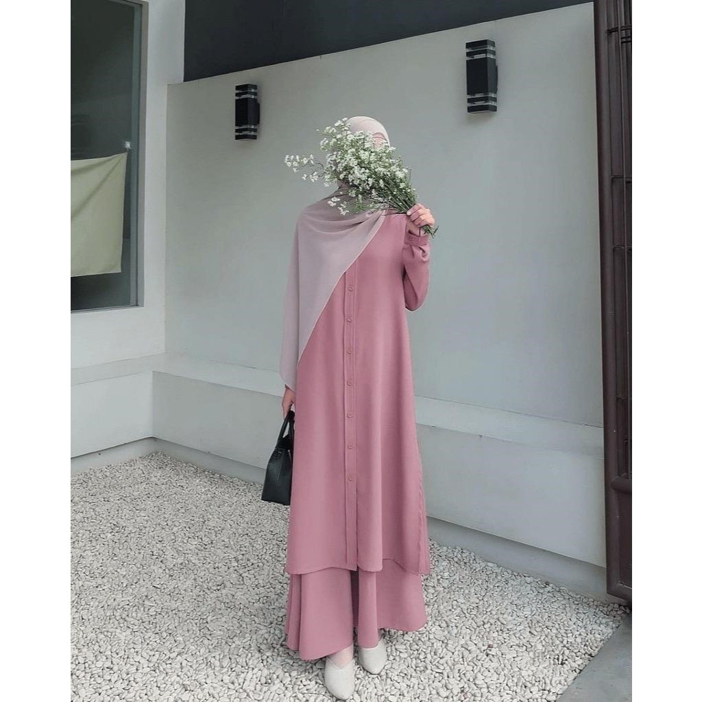 One Set Tunik Rok Bahan Crinkle Airflow Fashion Muslim One set Modern Kekinian