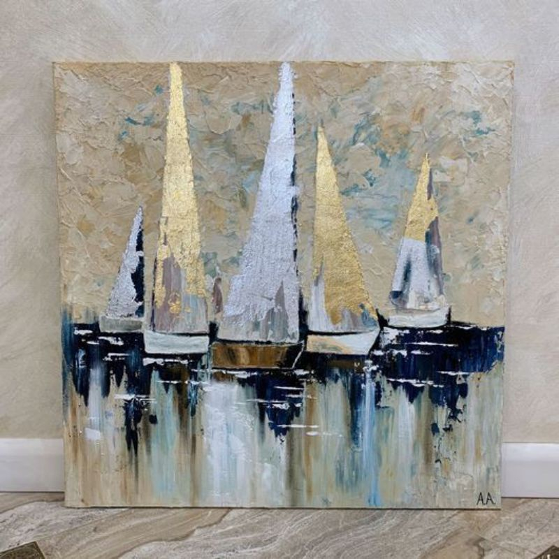 lukisan perahu abstrak,lukisan abstrak modern,lukisan golden abstrak,lukisan perahu tekstur
