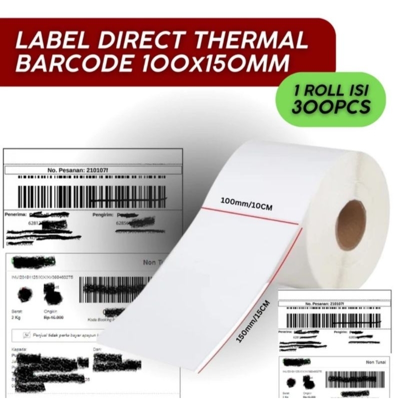 

LABEL STICKER THERMAL PAPER A6 10x15MM 100x150CM STICKER BARCODE RESI - LABEL 10X15 300 LEMBAR