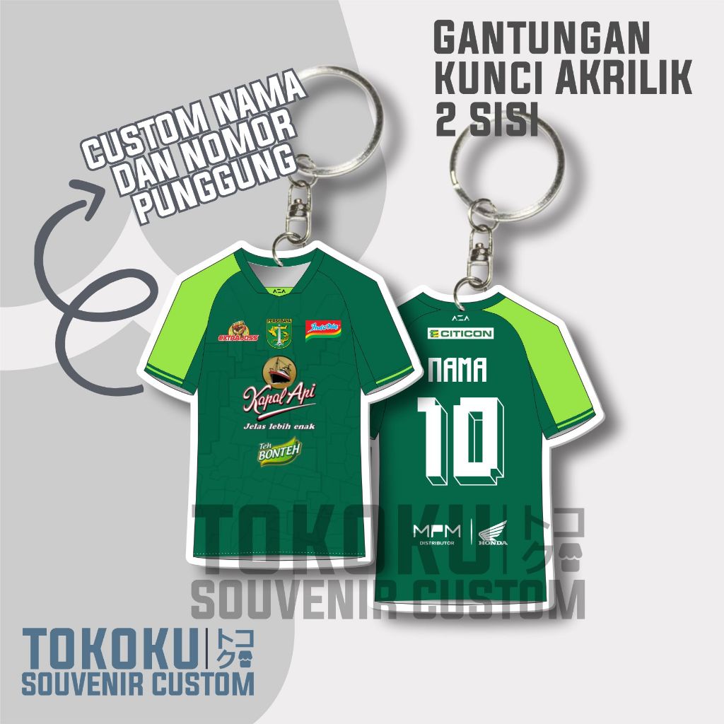 GANTUNGAN KUNCI JERSEY PERSEBAYA CUSTOM NAMA & NOMOR PUNGGUNG