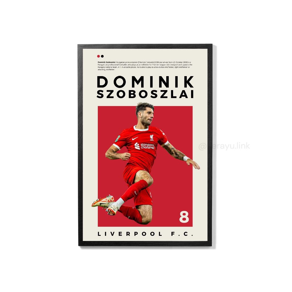 Poster Dominik Szoboszlai Pemain Liverpool FC No 8 Plus Bingkai Kayu Minimalis