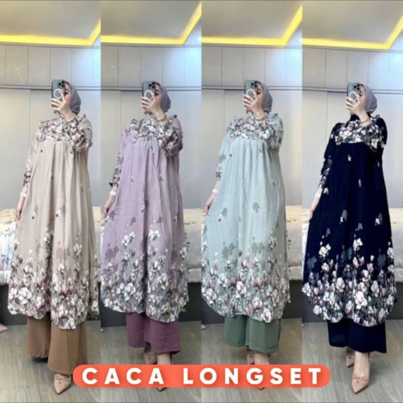 Ready Caca Longset Gamis Motif Bunga setelan long tunik wanita terbaru