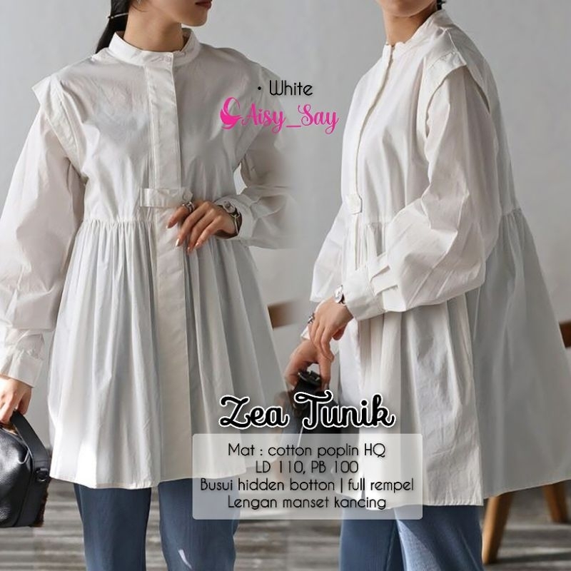 By Aisysay Zea Tunik Katun Poplin Premium-Long Tunik Polos Jumbo LD 110-Tunik Cotton Poplin Oversize