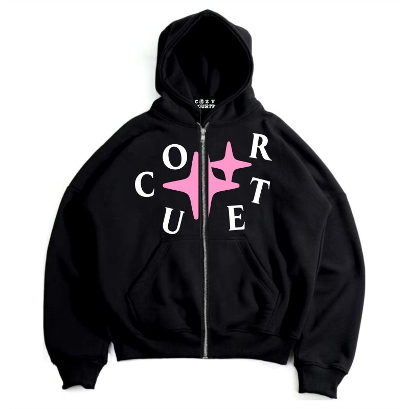 SWEATER HOODIE ZIPPER BOXY CUT COTTON FLECE gramasi 300