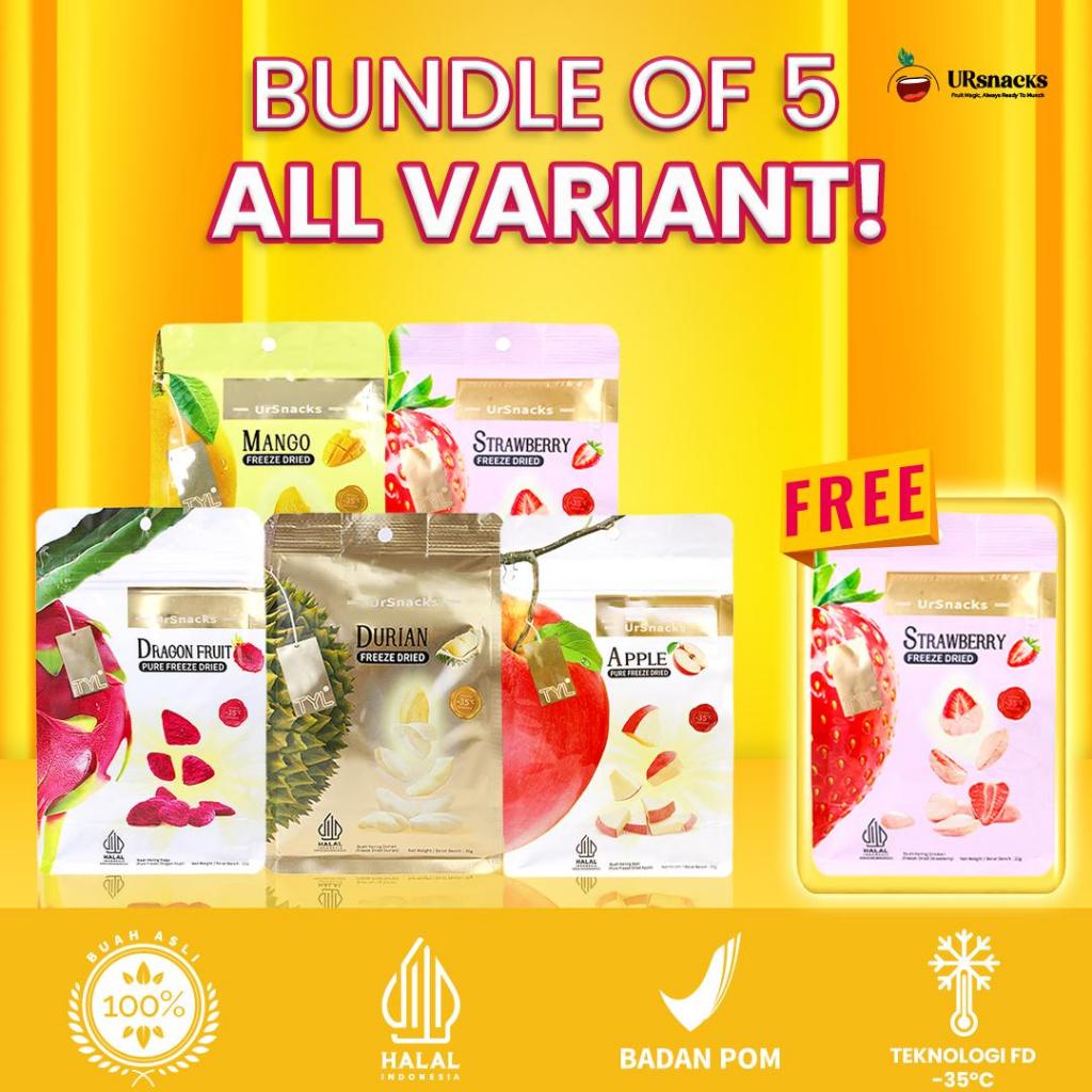 

[FREE STRAWBERRY] URSNACKS BUY 5 GET 6 MIX ALL VARIANT - Durian + Mangga + Strawberry + Apel + Buah Naga