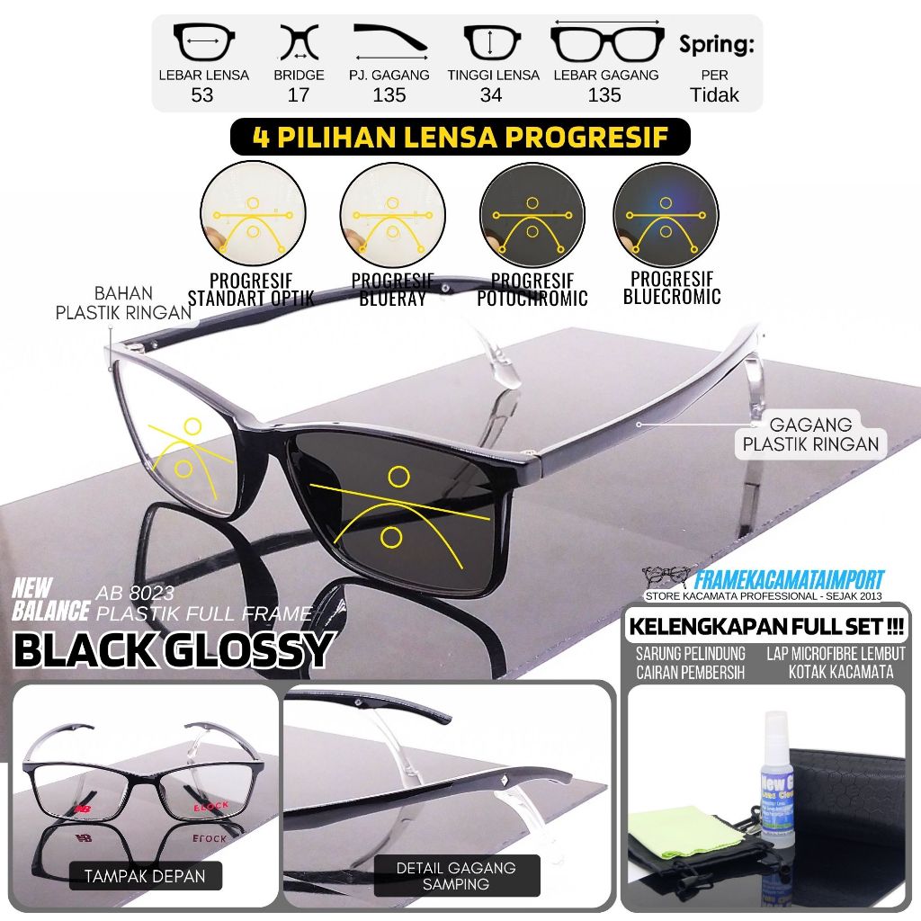 Frame Kacamata Progresif Pria Plastik Gagang E-Lock Anti Melorot Kualitas Optik