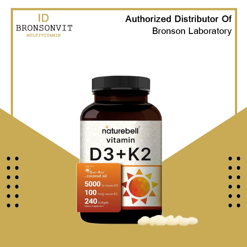 NatureBell Vitamin K2 D3 5000IU (MK7) 100mcg Coconut Oil 240 Softgels Original USA
