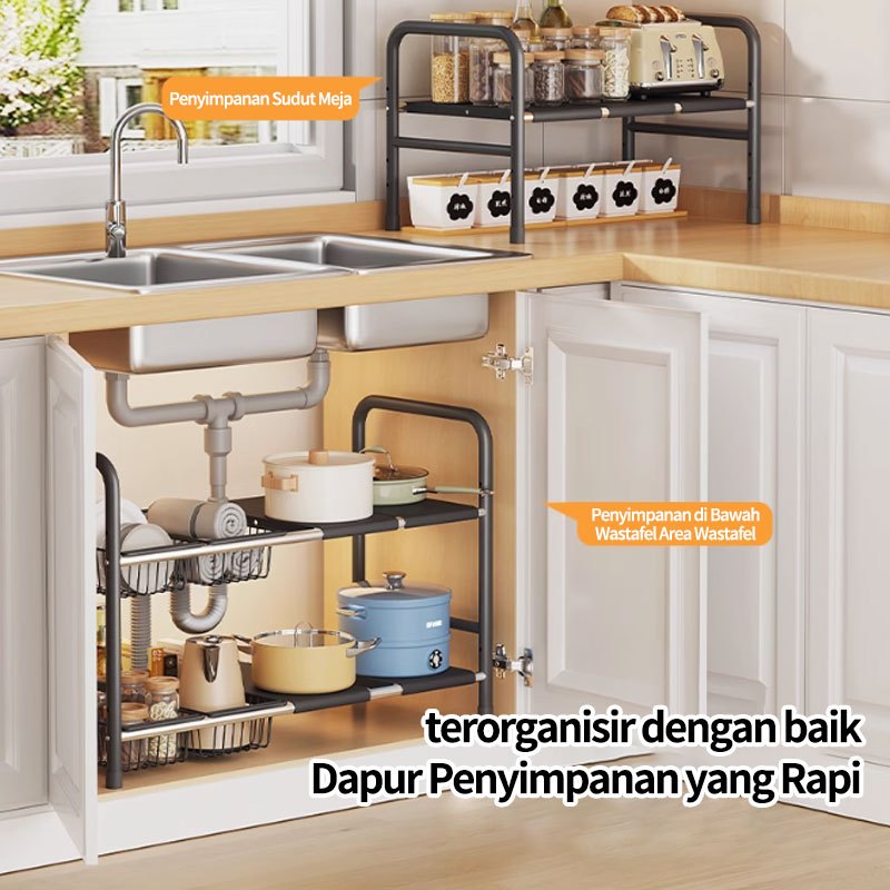 New Rak Penyimpanan Dapur Rak lemari dapur Under Sink Rack Rak Bawah Sinki Boleh Dipanjan Stainless