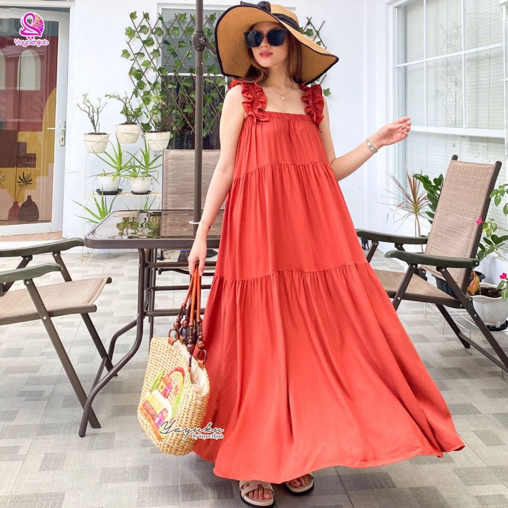 Naomi Dress Midi Homedress Daster Katun Rayon Twill & Motif Model Korea Kekinian