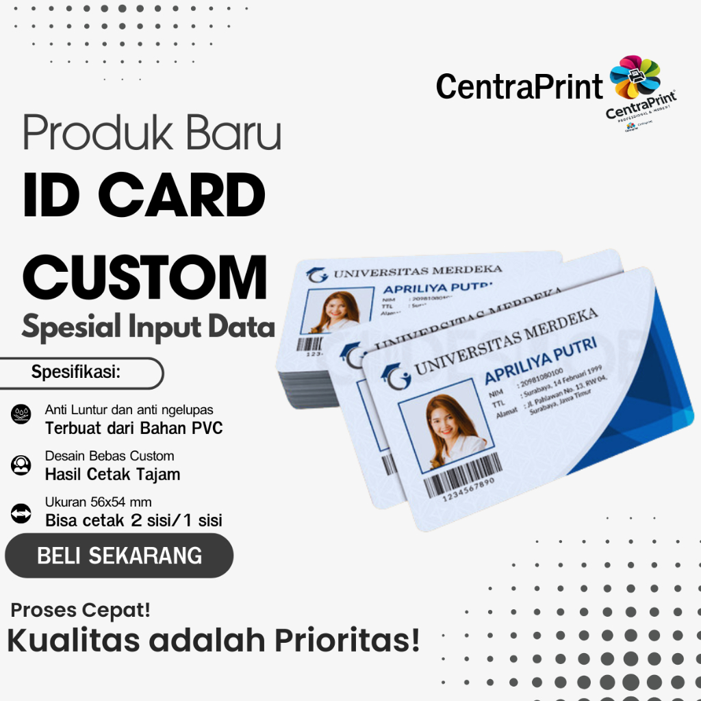 

Cetak Id card pvc ketebalan 0,9 mm INPUT D4T4 /BARCODE