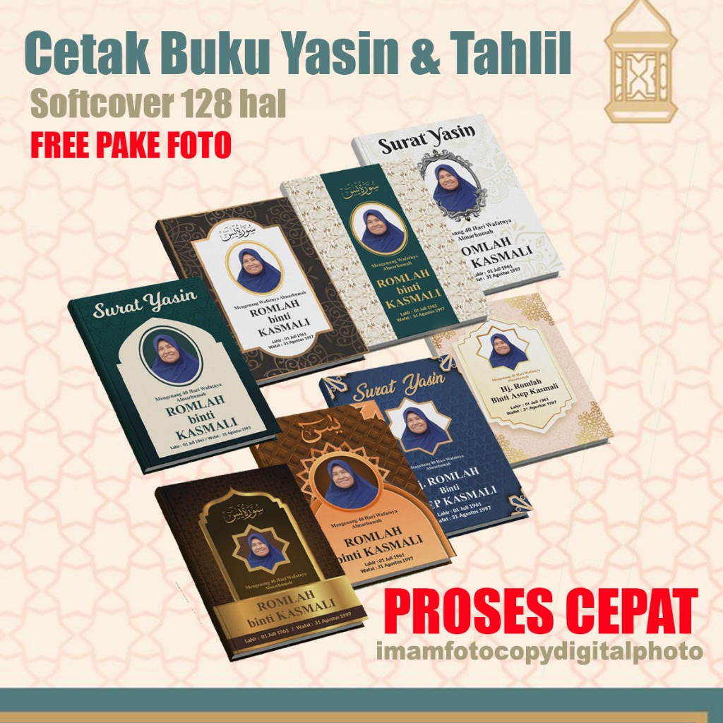 

[LANGSUNG PROSES] CETAK YASIN TEBAL 128 HALAMAN SOFTCOVER FULL CUSTOM PAKE FOTO, NAMA, DLL PROSES CETAK CEPAT