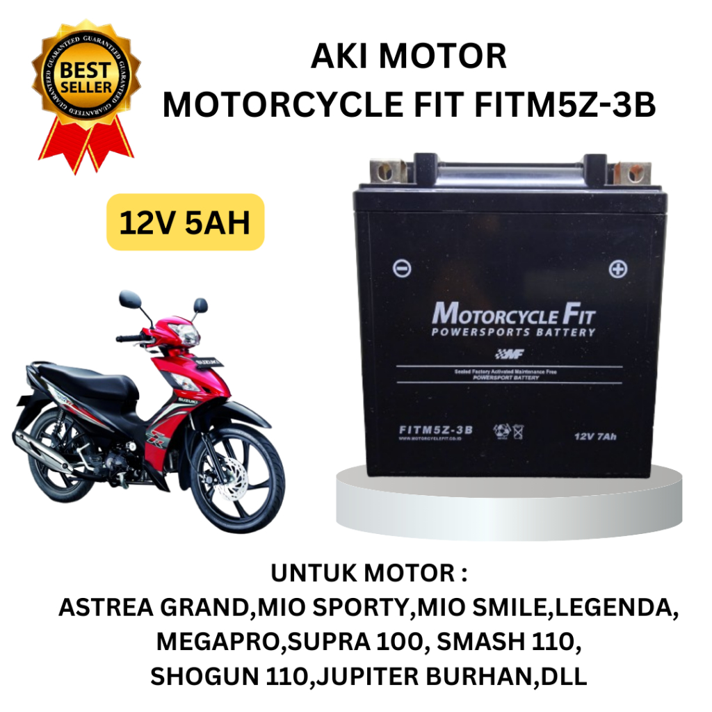 Aki motor mio sporty,mio smile,vega lama,smash 110,shogun 110 ACCU Motorcycle fit FITM5Z3B Accu Berk