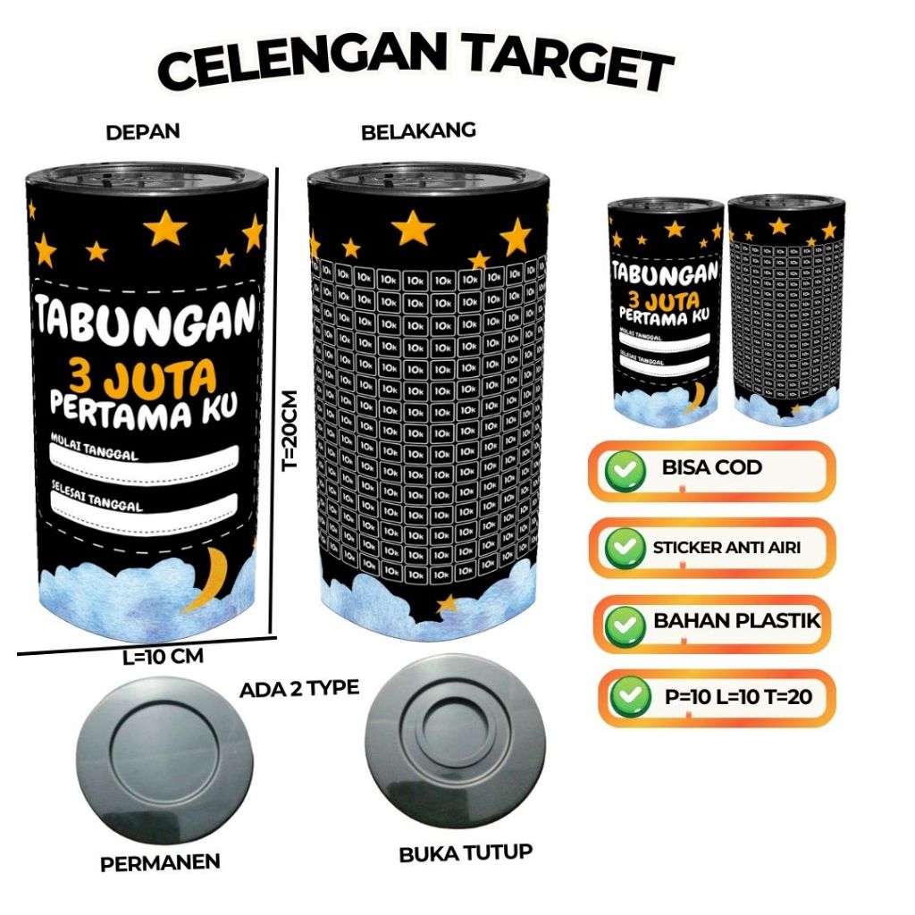 Celengan Target Viral Warna Hitam Celengan Target 1 Juta 5K 5 Juta 20K Hitam Premium Permanen Buka T