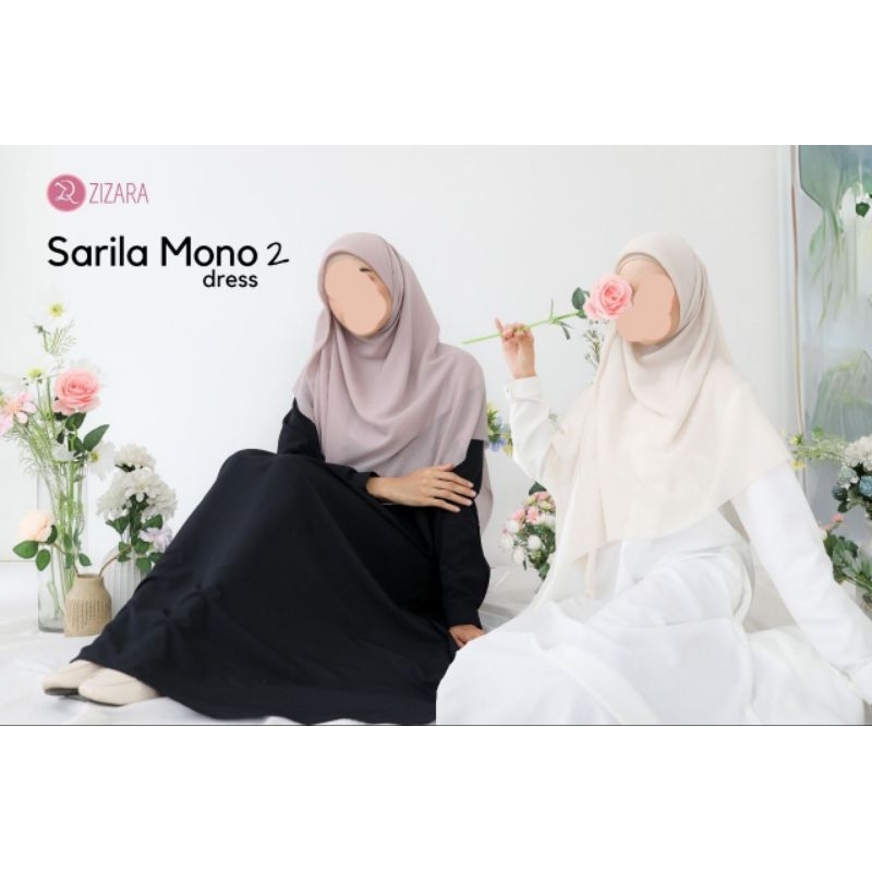 Zizara - Sarila Dress Mono 2 Gamis Polos Hitam Putih