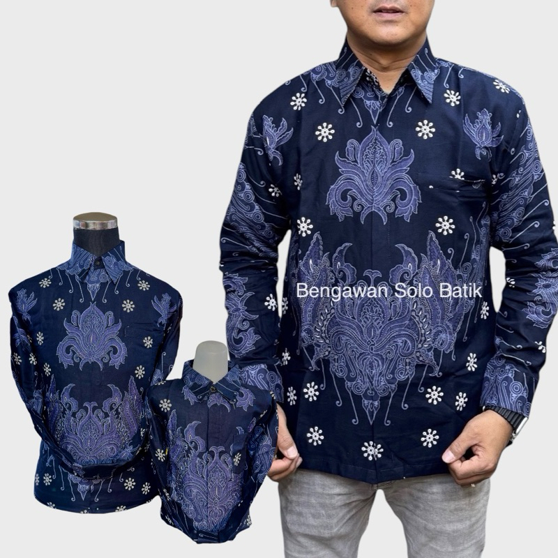 BIRU DONGKER,Kemeja Batik Couple Ayah Anak Lengan panjang Pendek Lapisan Furing WARNA BIRU DONGKER