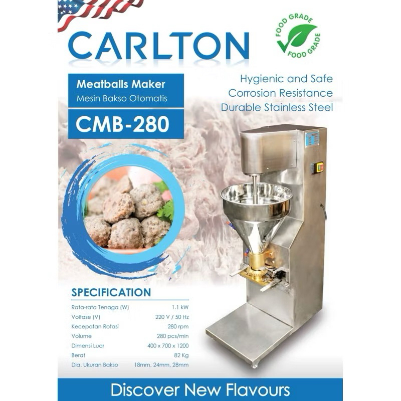 

Mesin Cetak Pentol Bakso CARLTON CMB-280 Stainless Steel