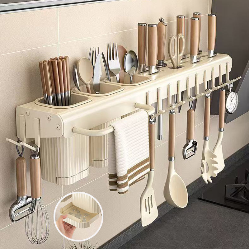Tempat pisau multifungsi yang dipasang di dinding/Rak pisau putih/Rak Pisau Rak Dinding Dapur Stainl