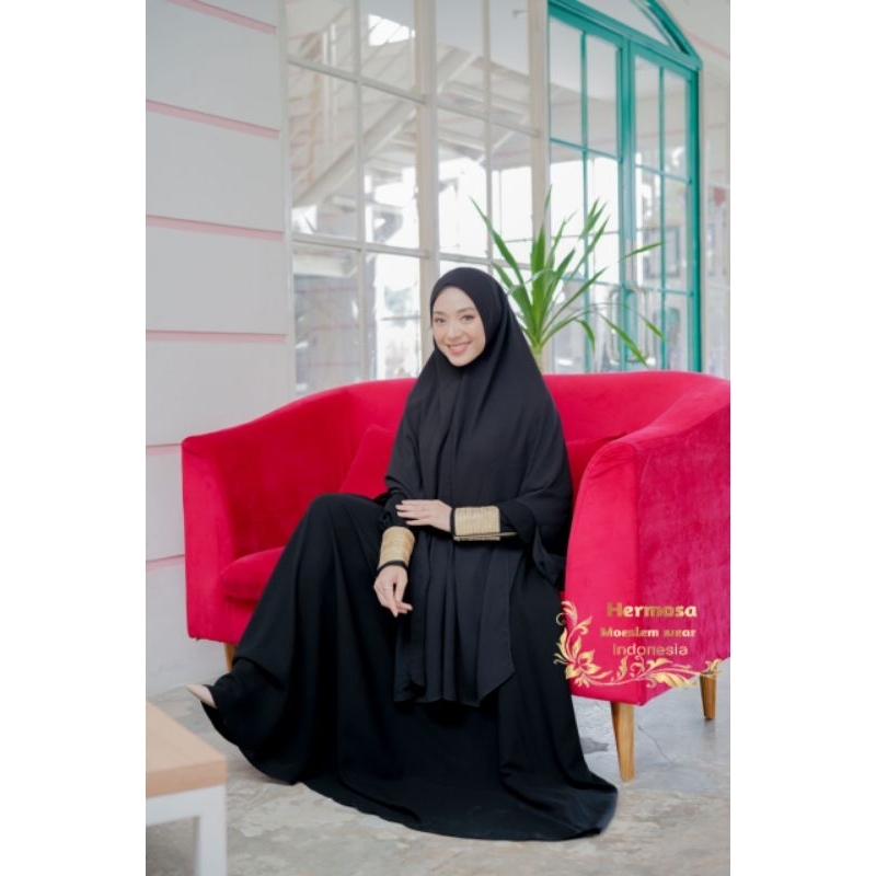 Gamis Original Branded  Premium Hitam Jetblack by hermosa Nyaman dan Elegan Gamis Arab remaja&ibu me