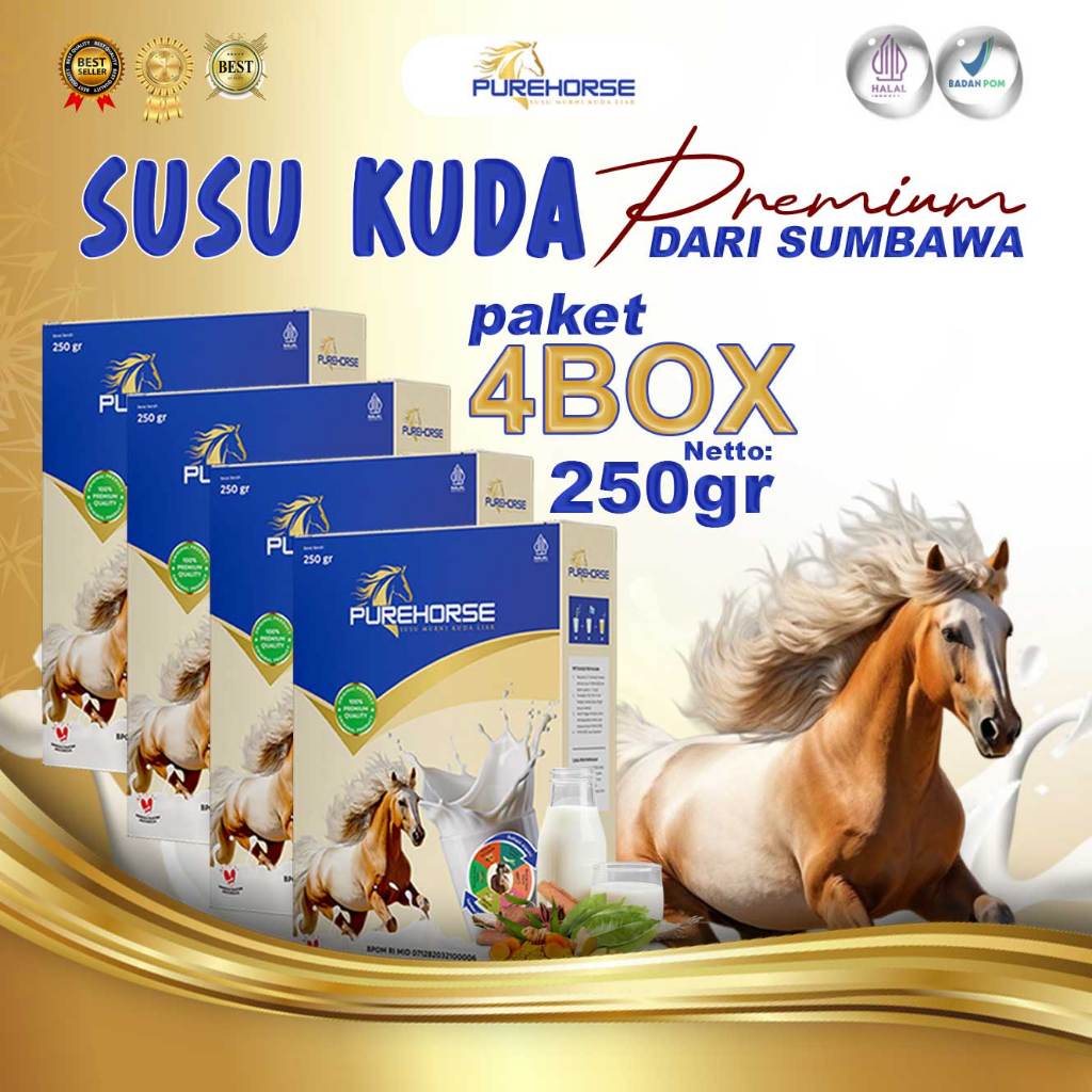 

Susu Kuda Purehorse 100% Original Atasi Diabetes dan Sendi Rendah Gula Kemasan 250gr Paket 4 Box