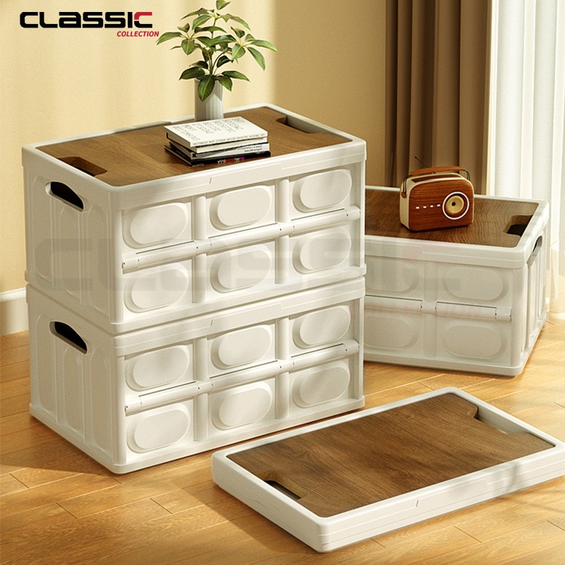 Kotak Penyimpanan Papan Kayu Lipat/ Kotak Penyimpanan Penutup Kayu Multi-Fungsi Dengan Pegangan / St