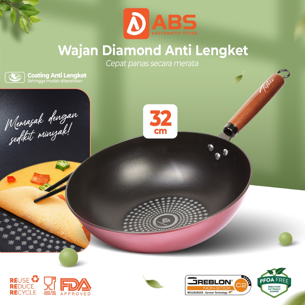 ABS Wajan Penggorengan Anti Lengket Batu Medis Ukuran 32 CM | Wajan Diamond Batu Medis Coating
