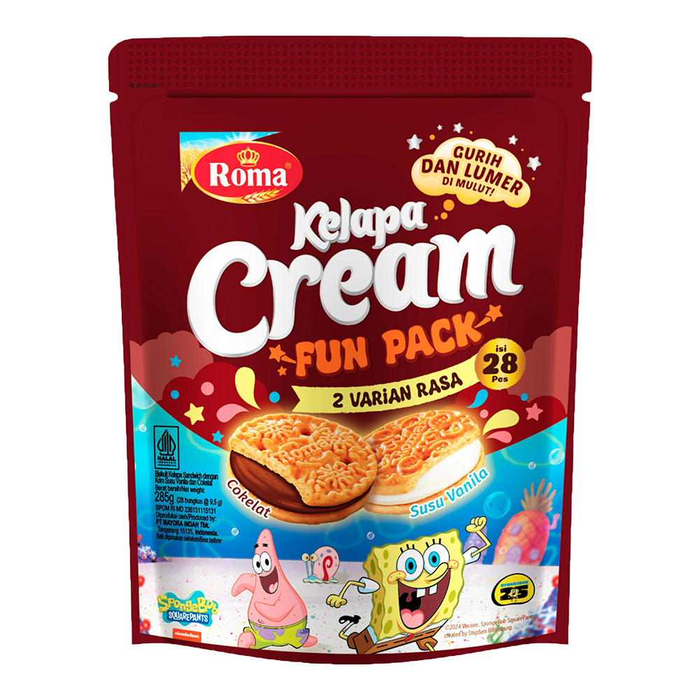 

Roma Biskuit Fun Pack Krim Kelapa Rasa Cokelat & Susu Vanila 285 g