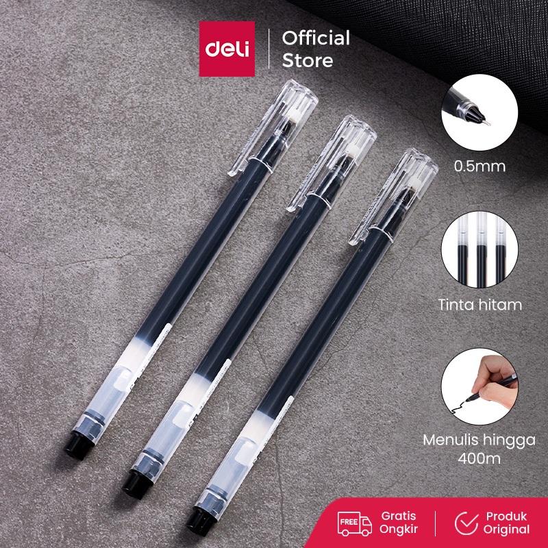 

Deli Gel Pen / Pulpen Gel 0.5mm Tinta Hitam Penulisan Halus Isi Tinta 2 Kali dari Pulpen Biasa A127 (Satuan)