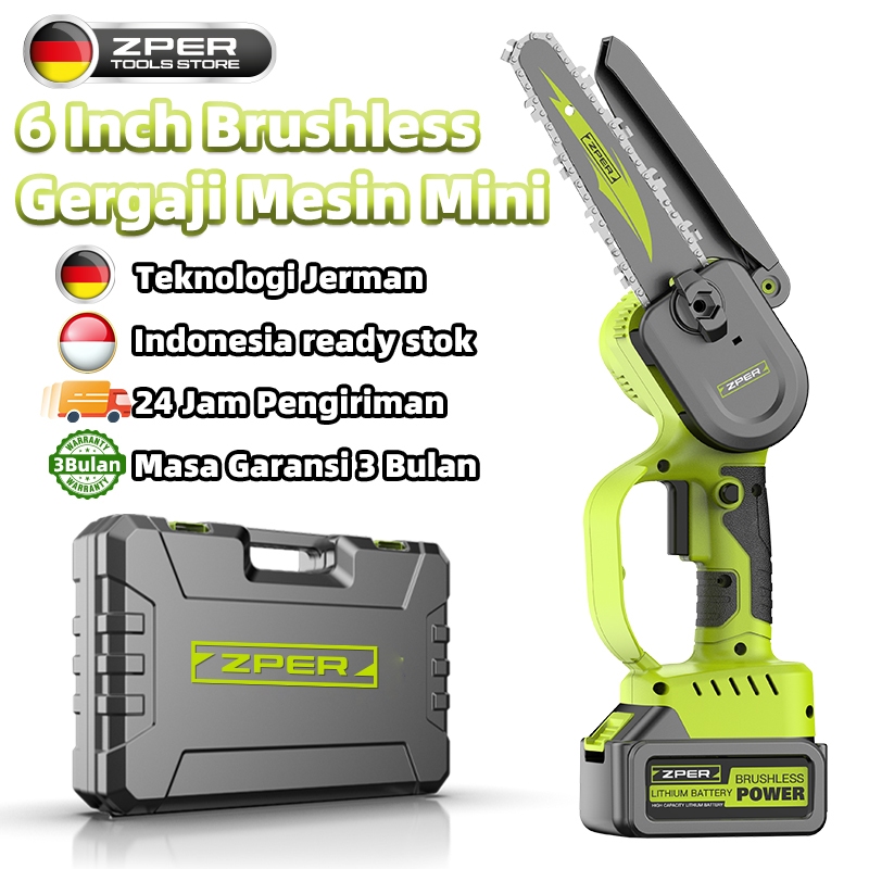ZPER 6 Inch Brushless Gergaji Mesin Mini Pemotong Kayu Chainsaw Mini Cordless Mesin Gergaji Listrik