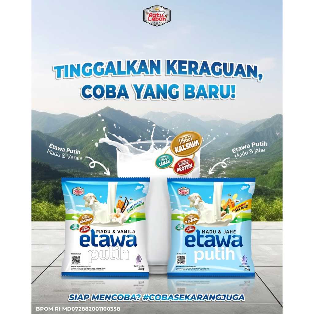 

Susu Kambing Etawa FULL CREAM Ratu Lebah | Etawa Putih Madu & Vanila | madu & jahe Susu Kambing - Per Box Isi 10 Sachet