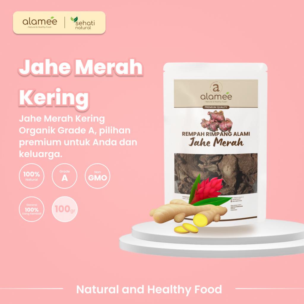 

ALAMEE Jahe Merah Kering Iris Dried Ginger Rempah Rimpang Organik Alami Bumbu Masakan Masak 100g