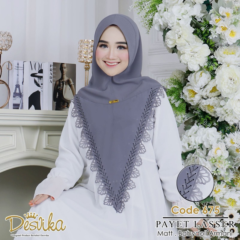 Jilbab instan DC 675  Khimar ceruty Babydoll laser cutting plisket by Desvika hijab wanita muslim
