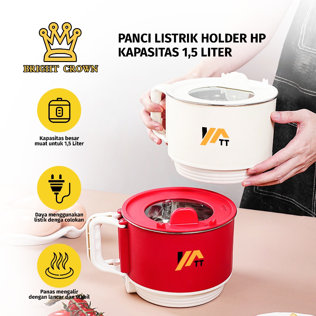 YATT by Bright Crown Panci Listrik Serbaguna 1.5L Anti Lengket+Holder HP / Mini Rice Cooker PREMIUM