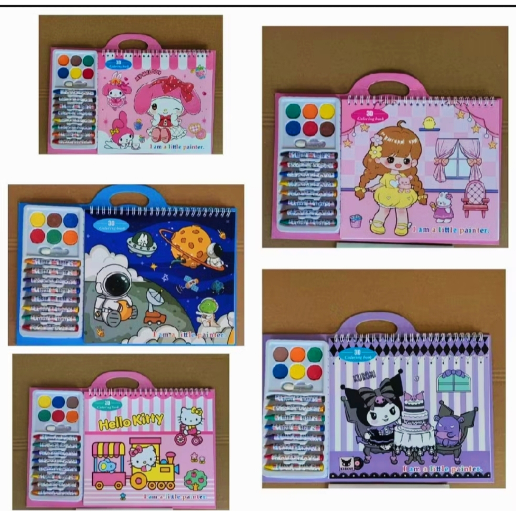 

3D Coloring Book/Set Peralatan buku Mewarnai Dan Crayon Cat Air Lengkap Bergambar/Buku Ketrampilan Menggambar Melatih Kemampuan Motorik Anak