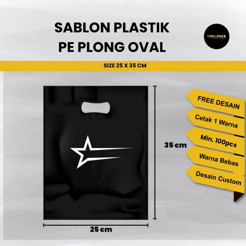 Sablon Kantong Plastik Plong Oval (PE) Hitam Size 25 X 35 Custom Desain Murah & Berkualitas - Plasti